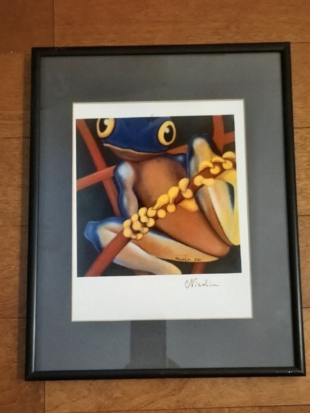 Tree Frog Art With Vibrant Colors Produced "2001" Signed By Charlotte Nicolin